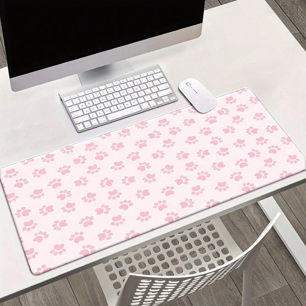 Desk Setup Pink - Настольный коврик с розовым принтом лап,