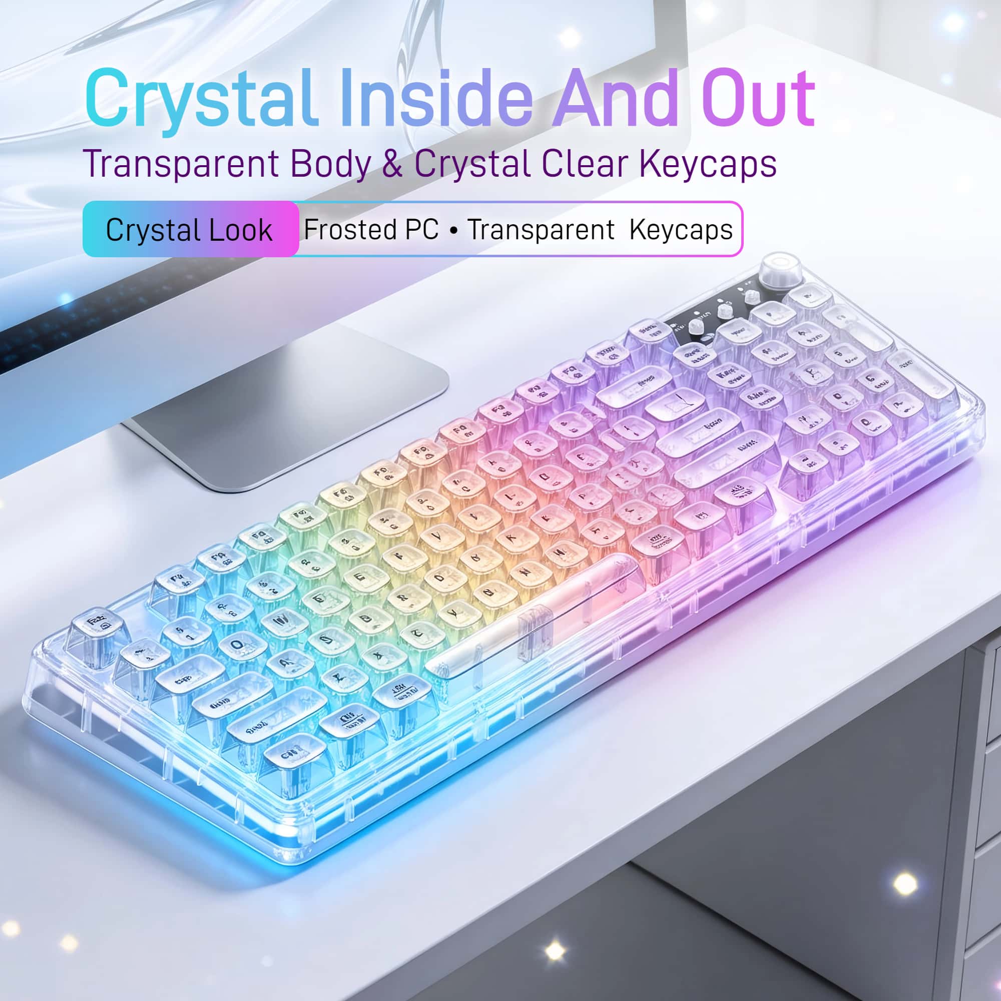Desk Setup Tablet - Беспроводная игровая клавиатура F99 Gasket Transparent,